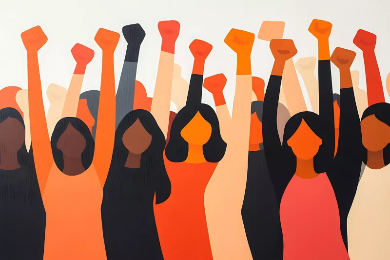 There are many people holding up their fists row 1